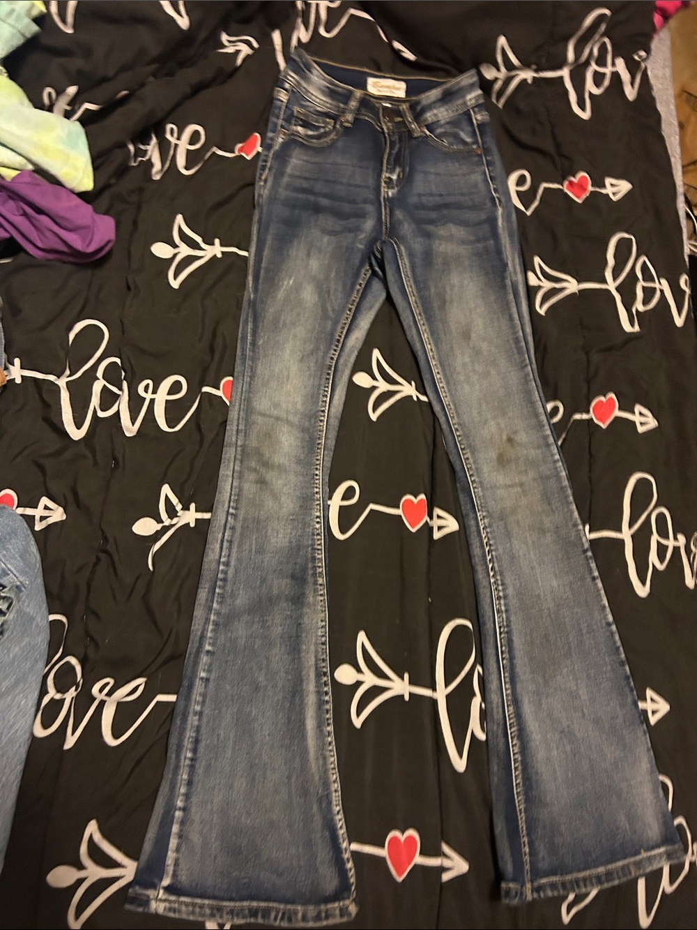 BAMBOO Women's Blue Flare Jeans - Washed Indigo